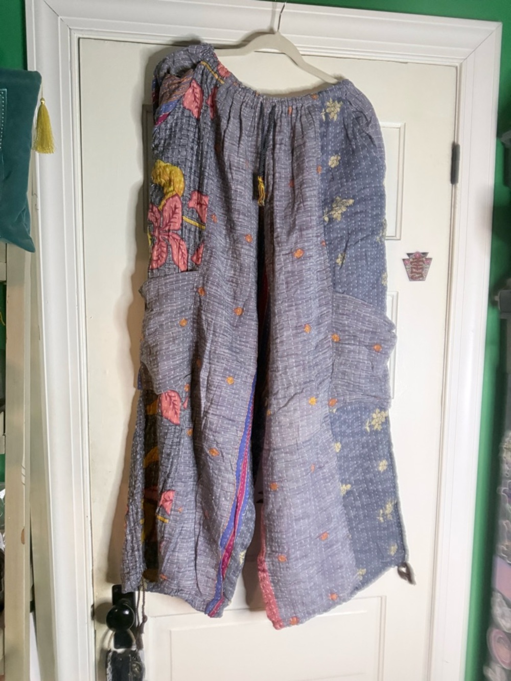 Kantha Bae Covetable Cargo Pants in Navy with Floral Pattern